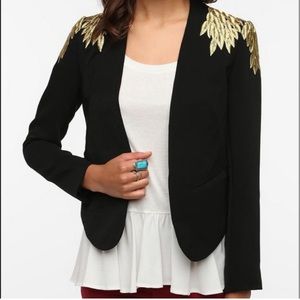 Cropped Black Blazer w Gold Embroidered Shoulders